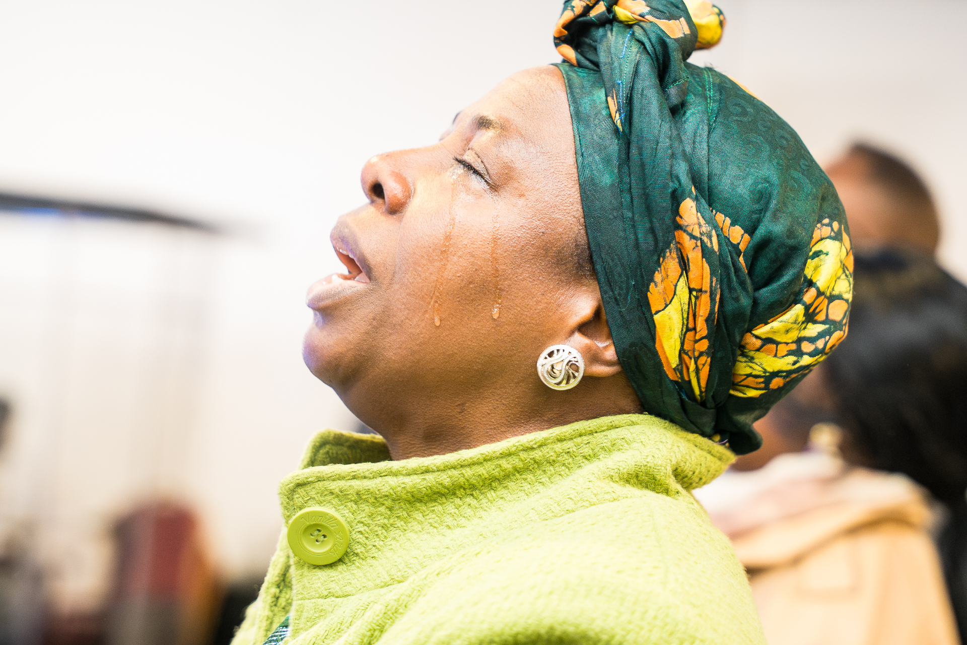 Worshipper in tears during service